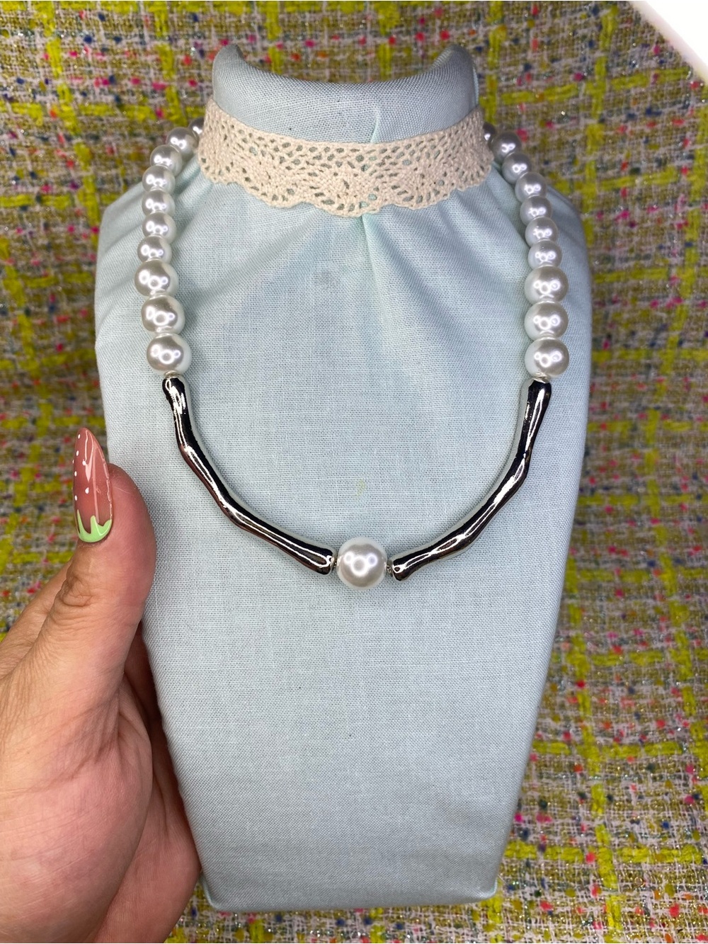 Elegant White Pearl and Silver Statement Necklace - Unbranded